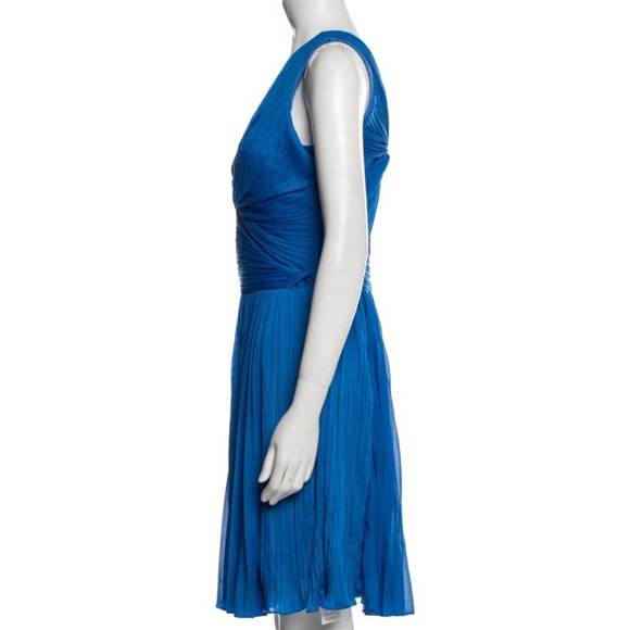 NWT Halston Heritage One-Shoulder Draped Pleated Mini Dress Aquamarine Size 10 - Picture 4 of 9